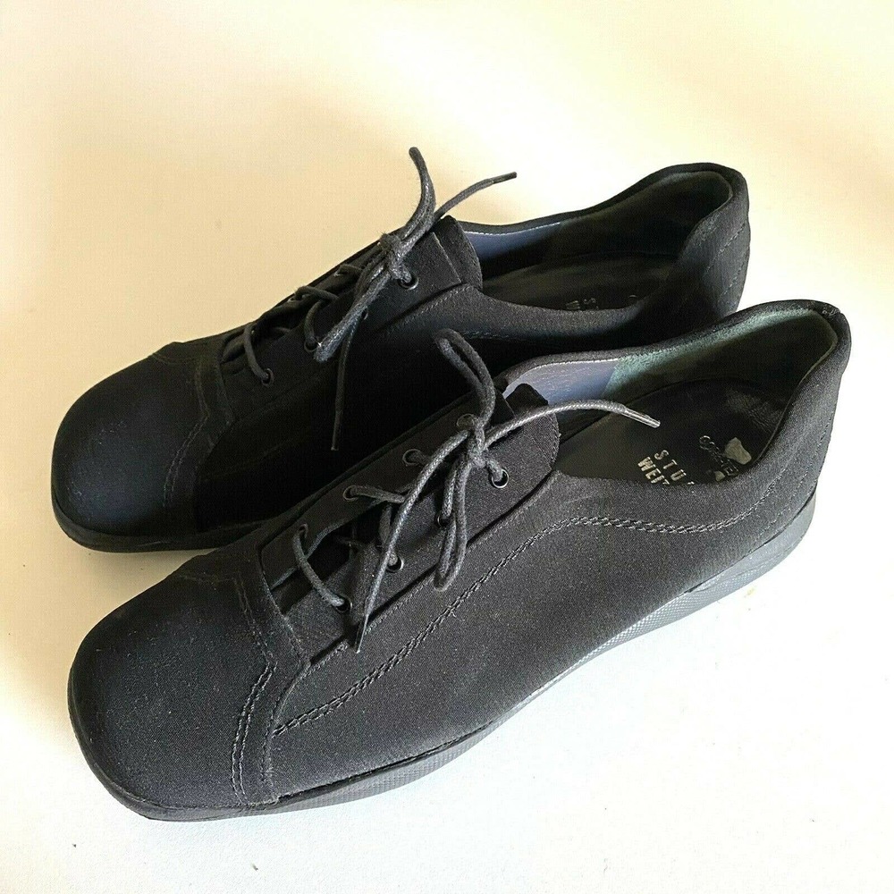 STUART WEITZMAN Black Nylon Lace Up Sneaker Shoe Flat Square Toe Women's… - Picture 4 of 7